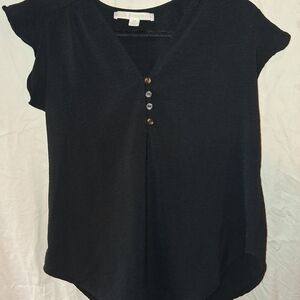 Mossimo Supply Co. Black Short-Sleeve V-Neck Button Top